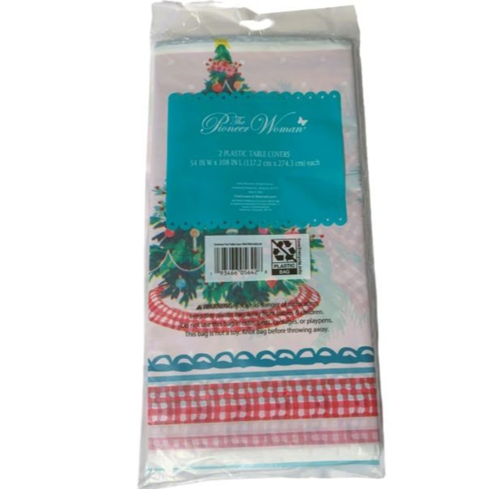 2 The Pioneer Woman Christmas Tree Plastic Table Covers 54x108 Red Dot & Gingham - Picture 11 of 11